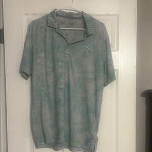 Puma Men's Green Striped Polo Shirt